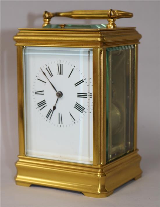 A Richard & Cie quarter striking carriage clock and case 15.5cm